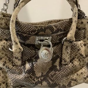Vintage Michael Kors python bag with silver chain and lock embellishment